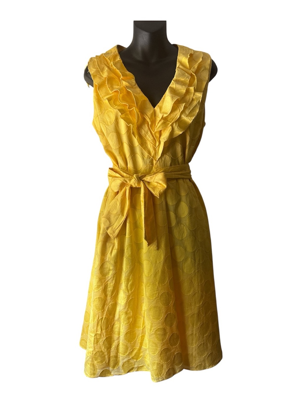 Studio 1 Yellow Ruffle V-Neck Belted Women's Dress